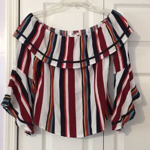 Striped off-the-shoulder Medium Bell Sleeves Top